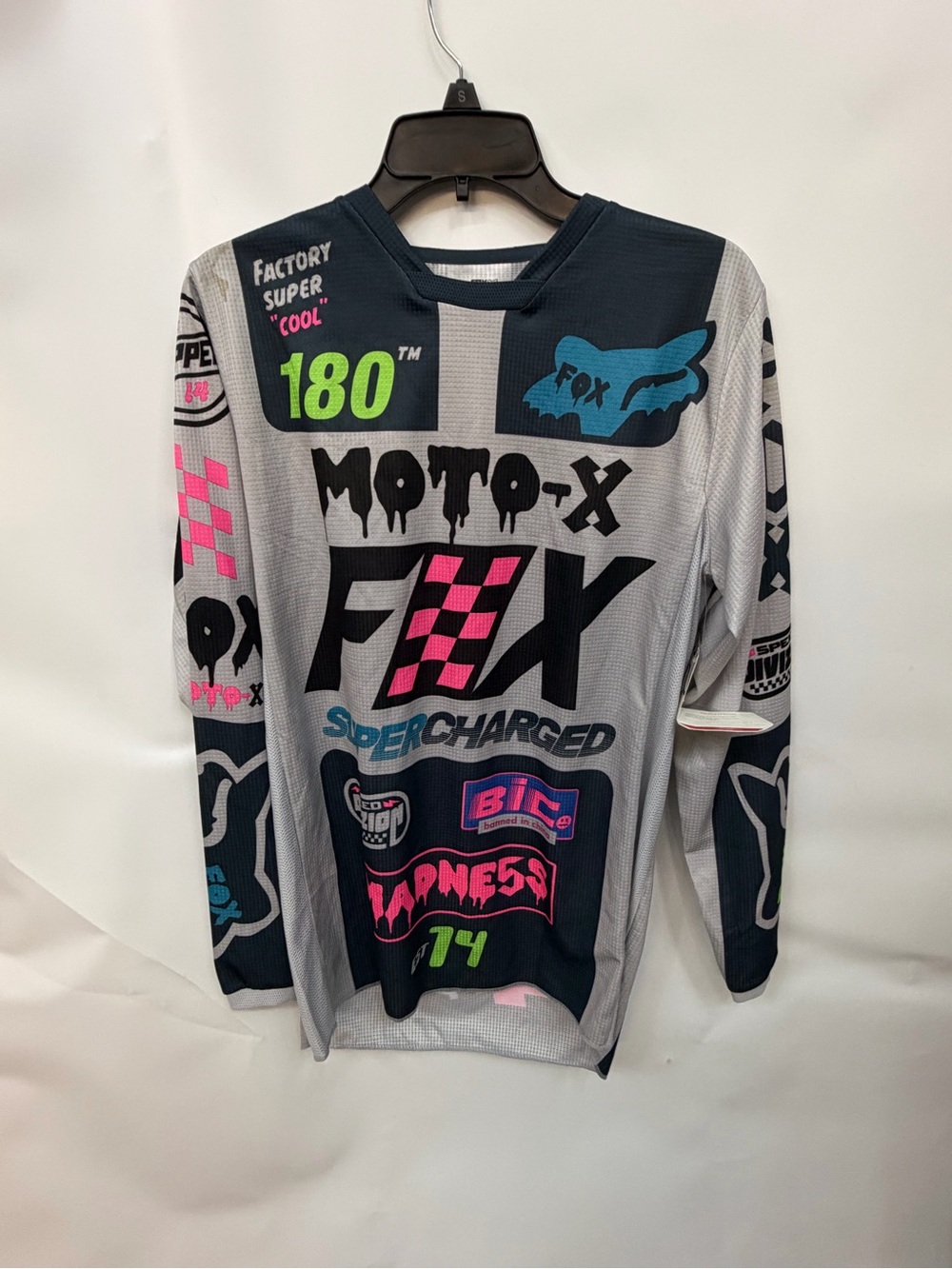 Fox Moto-X Graphic Jersey in Black, Gray, Pink & Teal Mens size small